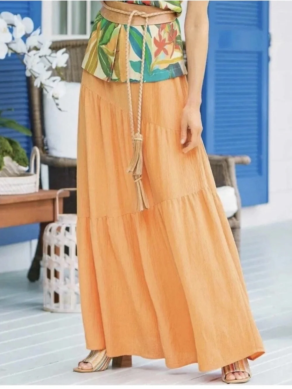 Soft Surroundings Apricot Tan Orange Madison Gauze Long Maxi Skirt Size XXL